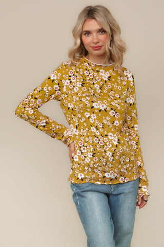 SOFT MOCK NECK FLORAL PRINT TOP