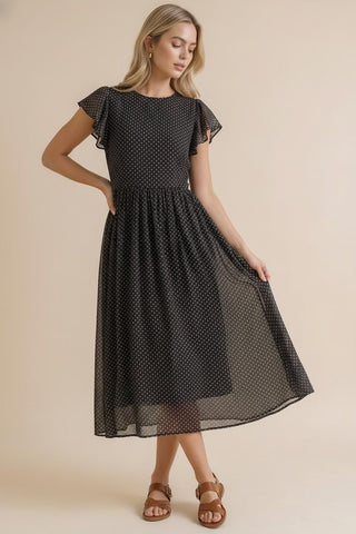 POLKA DOT MESH MIDI DRESS