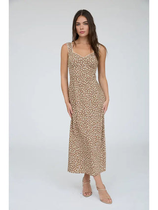 FLORAL SWEETHEART NECK TRIM MIDI DRESS