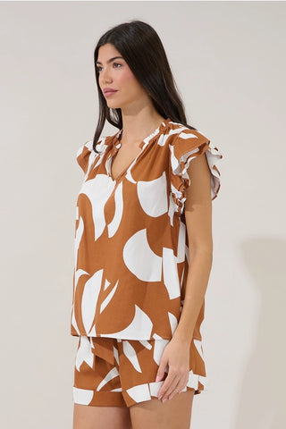 OATMEAL FALL RUFFLE BLOUSE