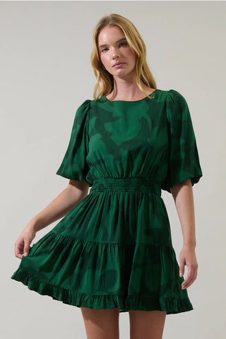 EMERALD ABSTRACT PRINT MINI DRESS