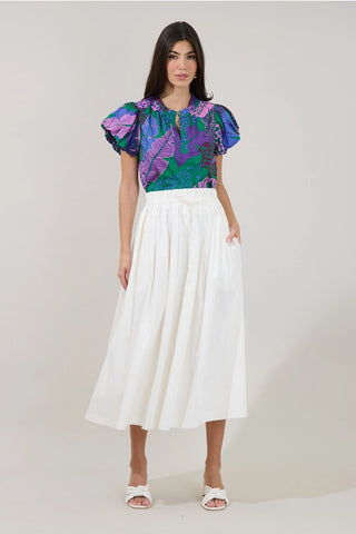 KIARA SPLIT NECK TROPICAL PRINT TOP