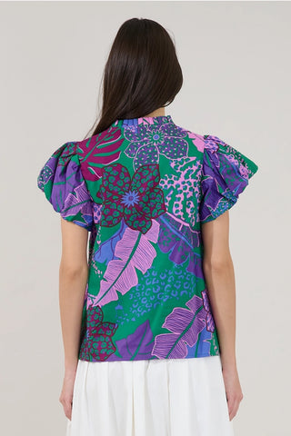 KIARA SPLIT NECK TROPICAL PRINT TOP