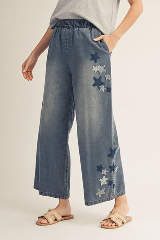 STAR PATCH DENIM WASHED PANTS