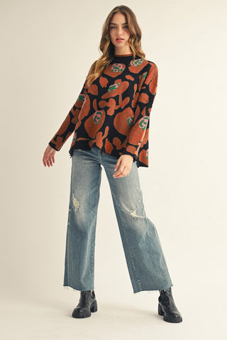 DROP SHOULDER LARGE FLORAL PATTERN SWEATER