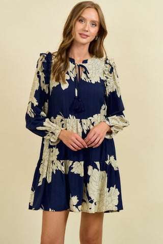 FLORAL PRINT V-NECK TIERED MINI DRESS