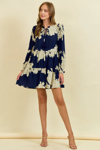 FLORAL PRINT V-NECK TIERED MINI DRESS