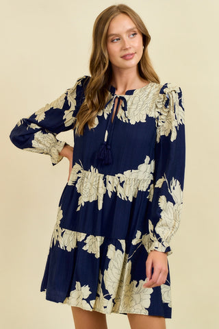 FLORAL PRINT V-NECK TIERED MINI DRESS