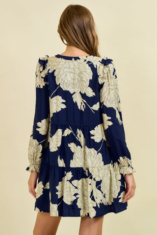 FLORAL PRINT V-NECK TIERED MINI DRESS