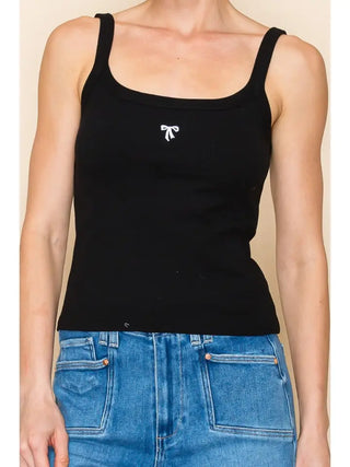 RIBBON EMBROIDERED SCOOP NECK TANK