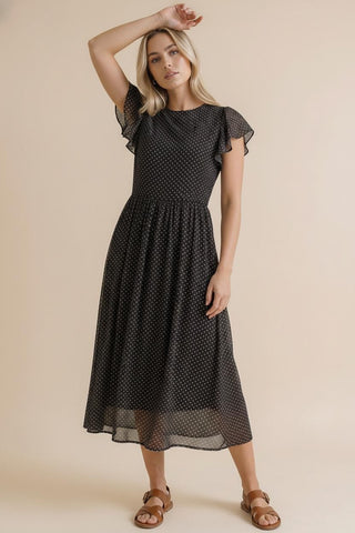 POLKA DOT MESH MIDI DRESS