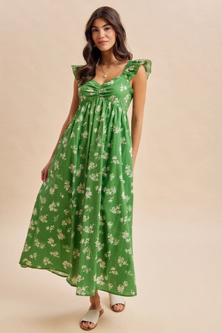 FLORAL SWEETHEART NECKLINE MAXI DRESS