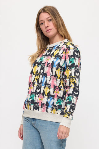 NERDY CAT PRINT SWEATSHIRT