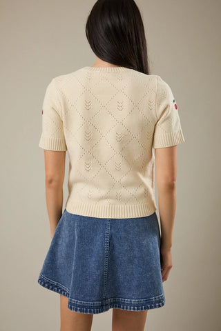 CHERRY EMBROIDERED CROPPED SWEATER