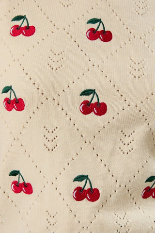 CHERRY EMBROIDERED CROPPED SWEATER