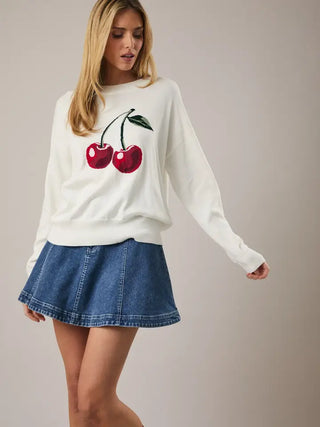 CHERRY GRAPHIC LIGHTWEIGHT SWEATER