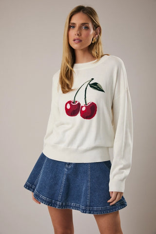 CHERRY GRAPHIC LIGHTWEIGHT SWEATER