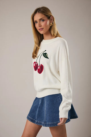 CHERRY GRAPHIC LIGHTWEIGHT SWEATER