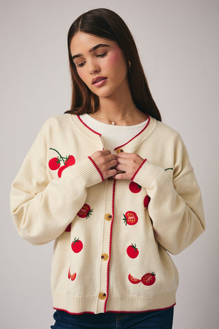 CHERRY TOMATO ON-THE-VINE KNIT CARDIGAN