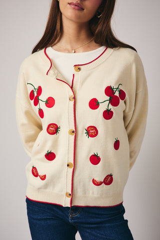 CHERRY TOMATO ON-THE-VINE KNIT CARDIGAN