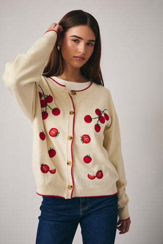 CHERRY TOMATO ON-THE-VINE KNIT CARDIGAN