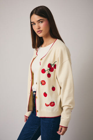 CHERRY TOMATO ON-THE-VINE KNIT CARDIGAN