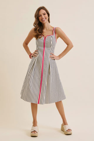 CLASSIC STRIPE FIT & FLARE MIDI DRESS