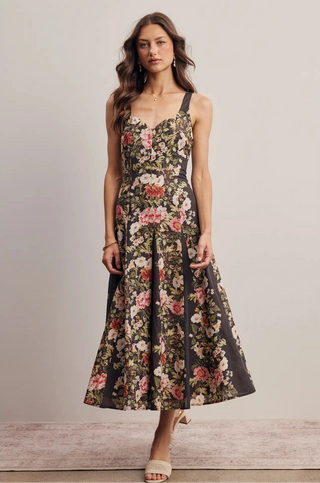 FLORAL SWEETHEART NECKLINE MIDI DRESS