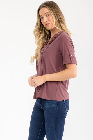 PINTUCK SPLIT NECK SHIRT