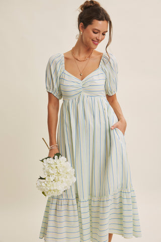 PASTEL STRIPED PUFF SLEEVE DRESS