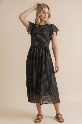 POLKA DOT MESH MIDI DRESS