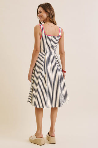 CLASSIC STRIPE FIT & FLARE MIDI DRESS