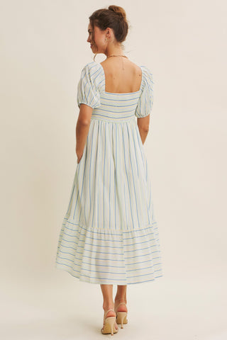 PASTEL STRIPED PUFF SLEEVE DRESS