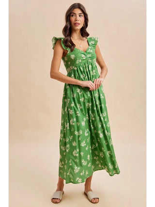 FLORAL SWEETHEART NECKLINE MAXI DRESS