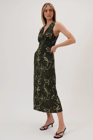 FLORAL V-NECK MIDI DRESS