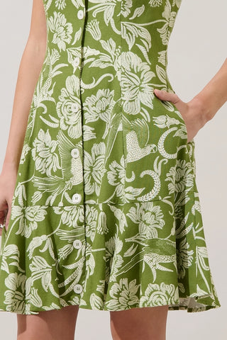 OLIVE FLORAL BUTTON DOWN MINI DRESS