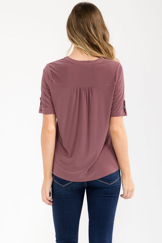 PINTUCK SPLIT NECK SHIRT