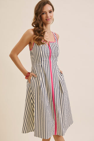 CLASSIC STRIPE FIT & FLARE MIDI DRESS