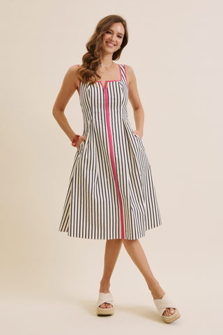 CLASSIC STRIPE FIT & FLARE MIDI DRESS