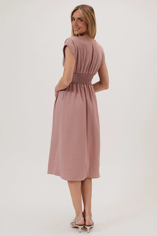 V-NECK PLEATED FRONT MAUVE DRESS