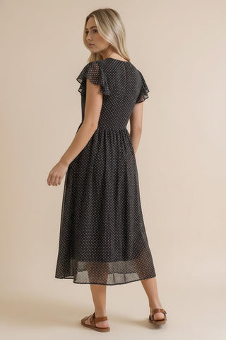POLKA DOT MESH MIDI DRESS
