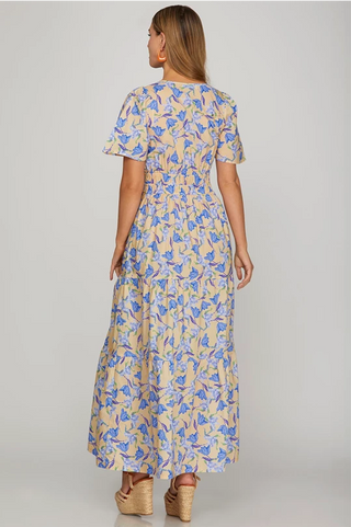 SHORT SLEEVE COTTON FLORAL TIERED MAXI Medium SHORT SLEEVE COTTON FLORAL TIERED MAXI Medium