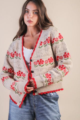 FLORAL KNIT CARDIGAN