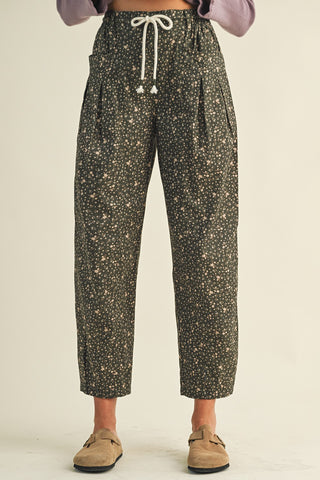 DITSY PRINT DRAWSTRING BARRELL PANTS
