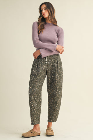 DITSY PRINT DRAWSTRING BARRELL PANTS