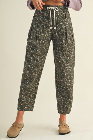 DITSY PRINT DRAWSTRING BARRELL PANTS