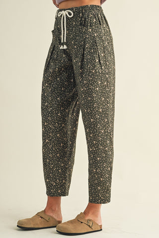 DITSY PRINT DRAWSTRING BARRELL PANTS