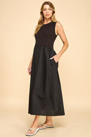 SOLID CONTRAST POCKET MIDI DRESS