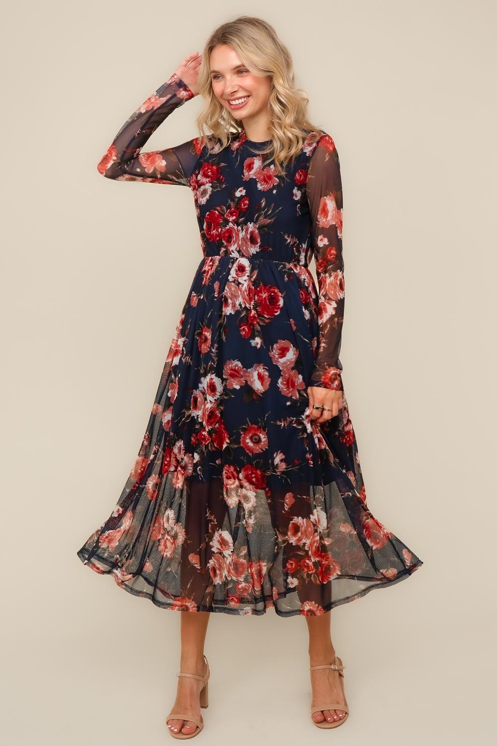 FLORAL MESH FIT & FLARE DRESS 1X FLORAL MESH FIT & FLARE DRESS 1X