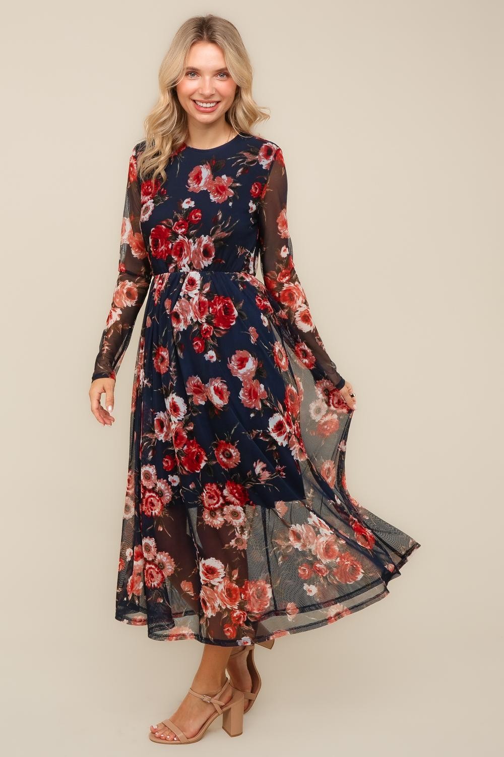 FLORAL MESH FIT & FLARE DRESS 1X FLORAL MESH FIT & FLARE DRESS 1X